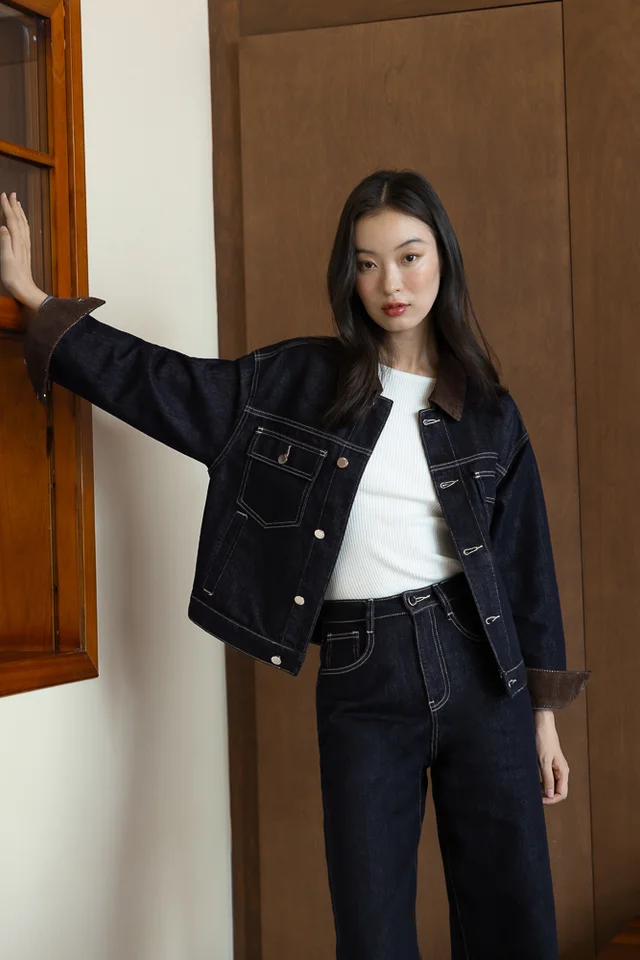 BACKSTREET DENIM CONTRAST STITCH CORDUROY COLLAR JACKET