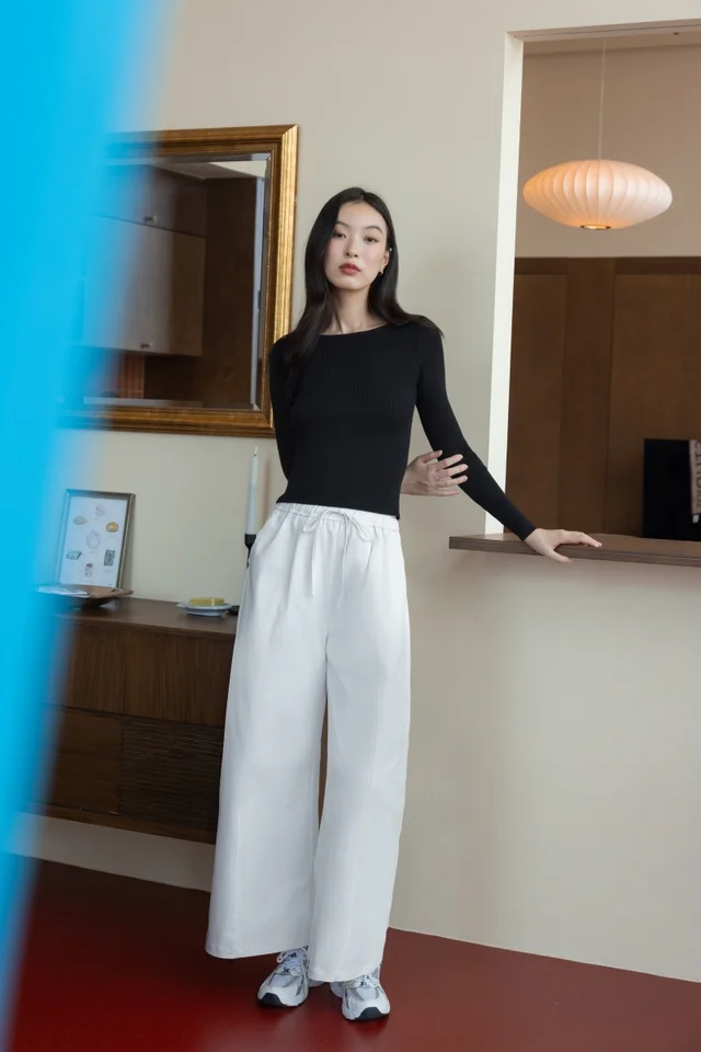 HARLOW BARREL DRAWSTRING PANTS - REGULAR (WHITE)
