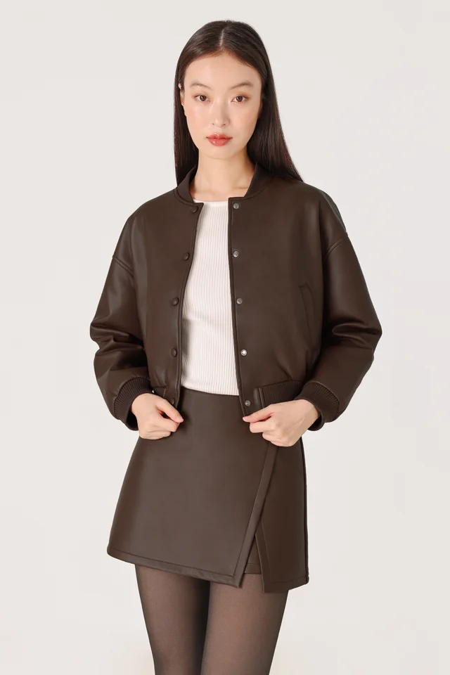 WINIFRED FAUX LEATHER BOMBER JACKET (ESPRESSO)