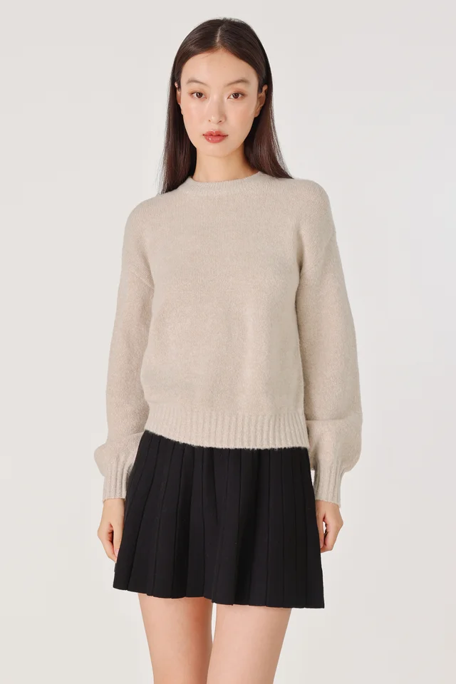 MAREEN CREW NECK COSY KNIT SWEATER (HEATHER OAT)