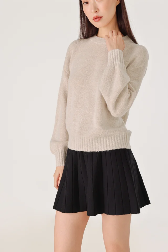MAREEN CREW NECK COSY KNIT SWEATER (HEATHER OAT)