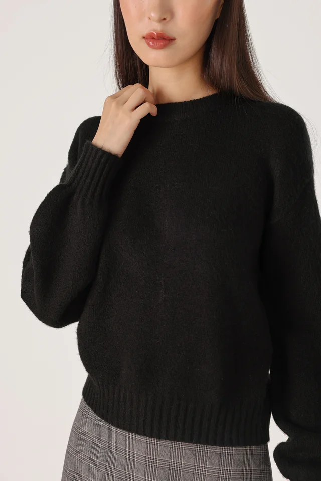 MAREEN CREW NECK COSY KNIT SWEATER (BLACK)