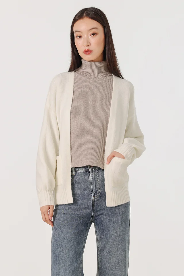 EILENA POCKET SLOUCHY KNIT CARDIGAN (OFF-WHITE)