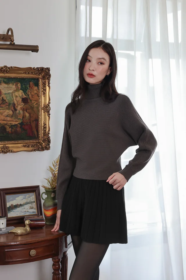 JACIELLA SLOUCHY TURTLE NECK LONG SLEEVE SWEATER (GREY)