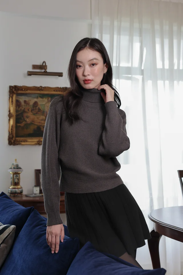JACIELLA SLOUCHY TURTLE NECK LONG SLEEVE SWEATER (GREY)