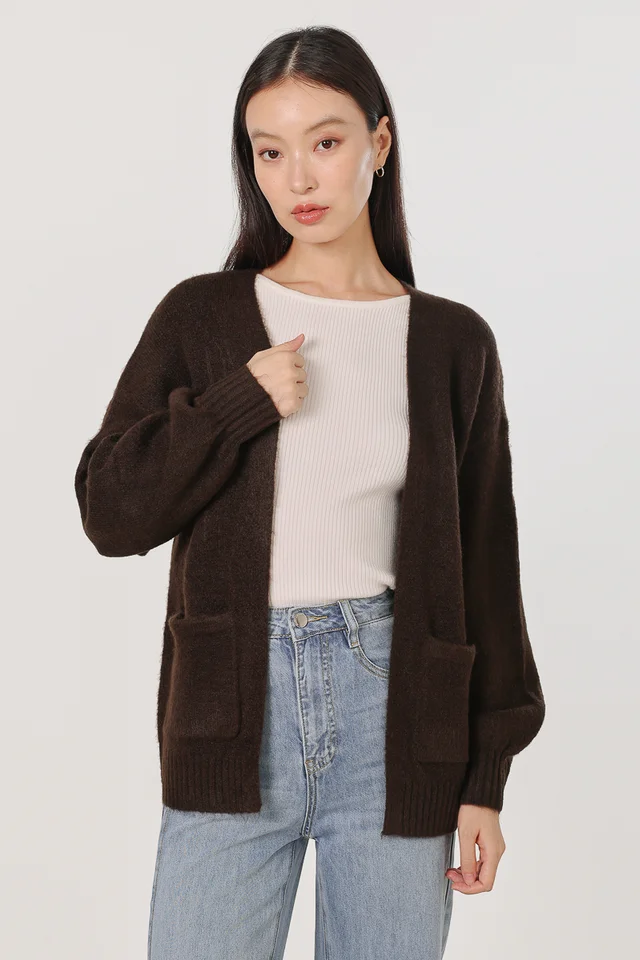 EILENA POCKET SLOUCHY KNIT CARDIGAN (ESPRESSO)
