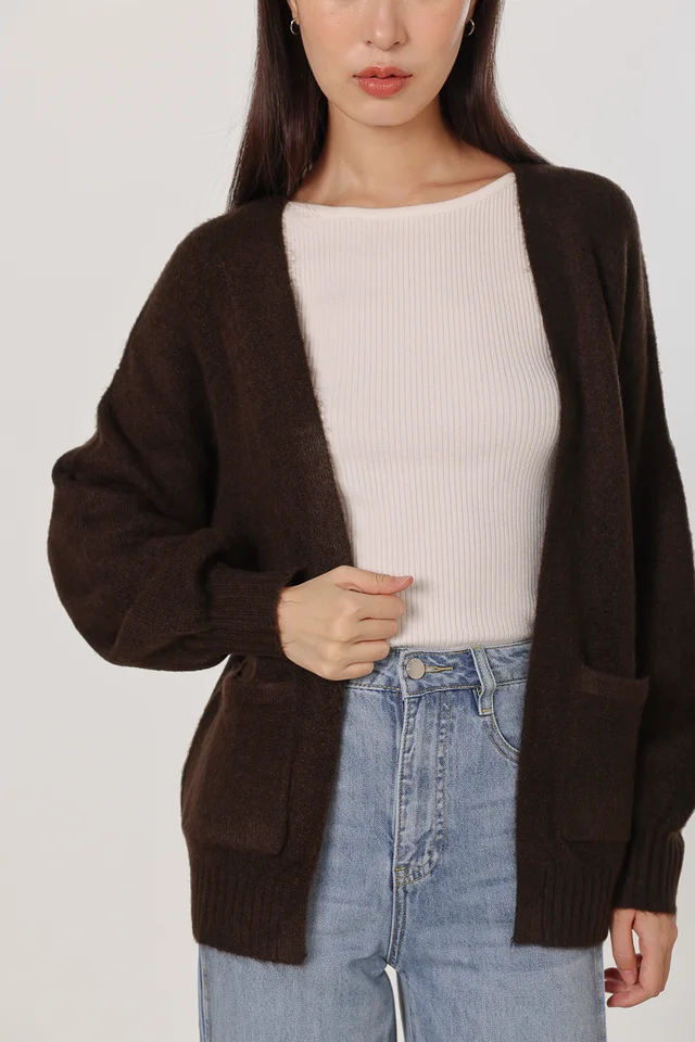 EILENA POCKET SLOUCHY KNIT CARDIGAN (ESPRESSO)