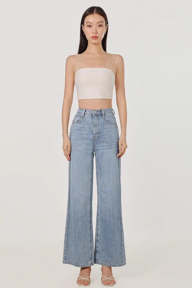 CONTOUR SIDE PANELLED STRAIGHT LEG DENIM JEANS - PETITE (LIGHT WASHED)