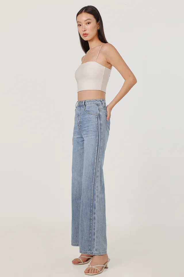 CONTOUR SIDE PANELLED STRAIGHT LEG DENIM JEANS - TALL (LIGHT WASHED)