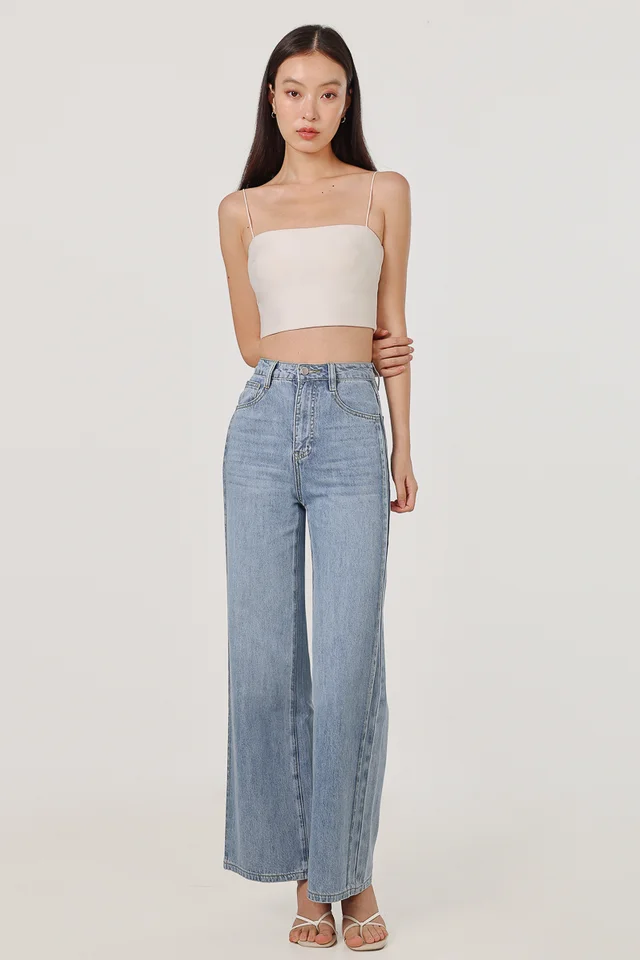 CONTOUR SIDE PANELLED STRAIGHT LEG DENIM JEANS - PETITE (LIGHT WASHED)