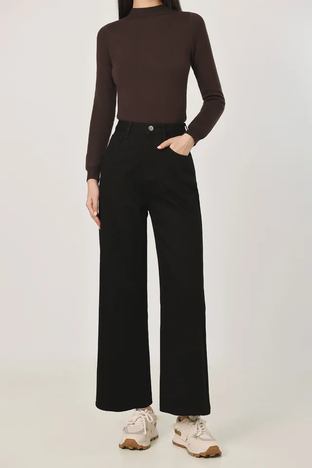 TOASTY FLEECE LINED DENIM STRAIGHT LEG JEANS - PETITE (BLACK)