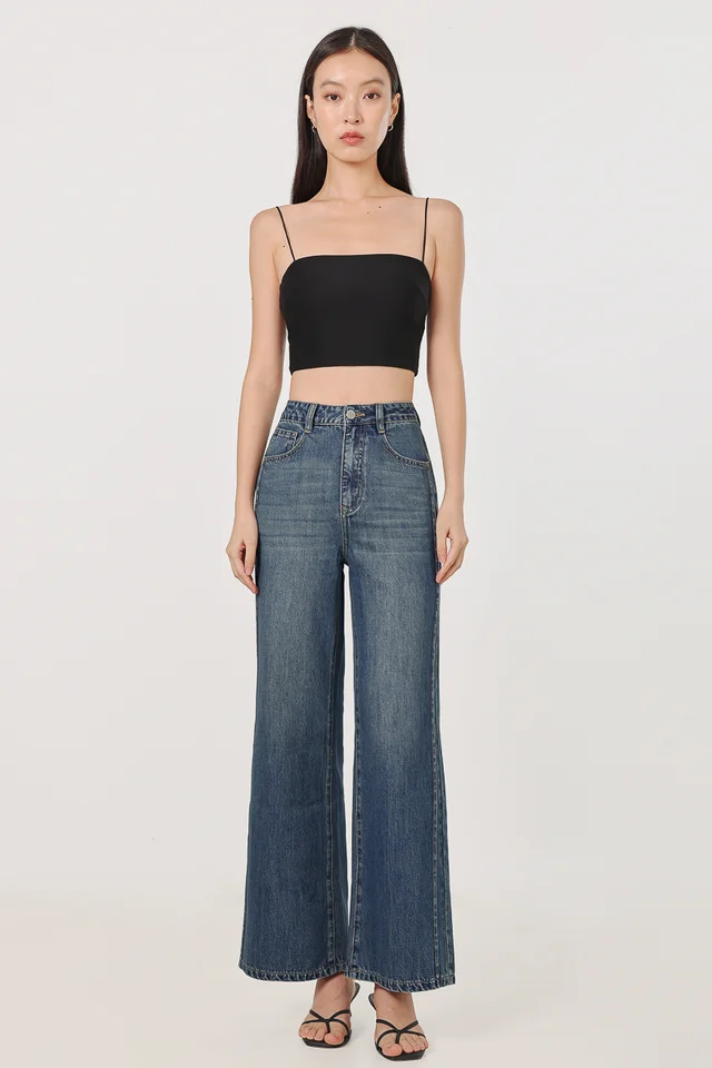 CONTOUR SIDE PANELLED STRAIGHT LEG DENIM JEANS - PETITE (DARK WASHED)