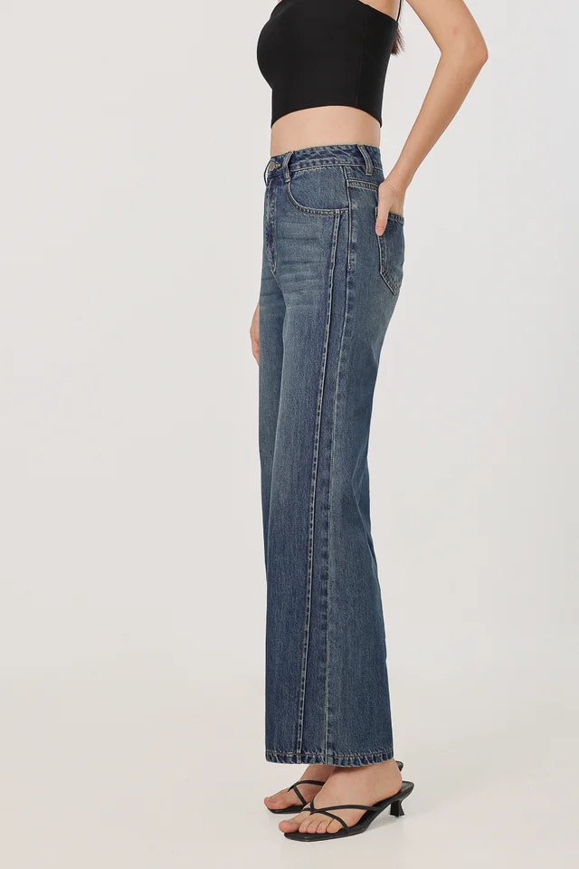 CONTOUR SIDE PANELLED STRAIGHT LEG DENIM JEANS - PETITE (DARK WASHED)