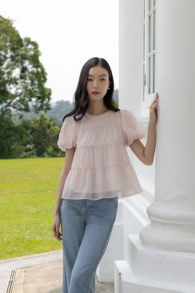 VELISSE CLOUD SLEEVE TIERED BABYDOLL TOP (PINK)