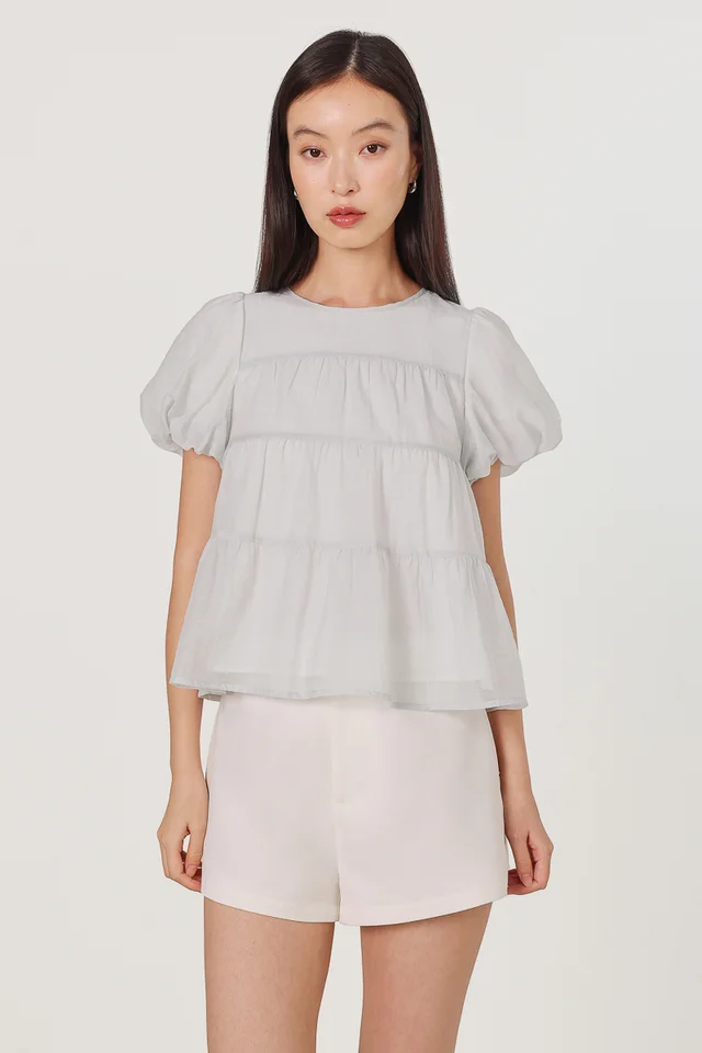 VELISSE CLOUD SLEEVE TIERED BABYDOLL TOP (MIST)