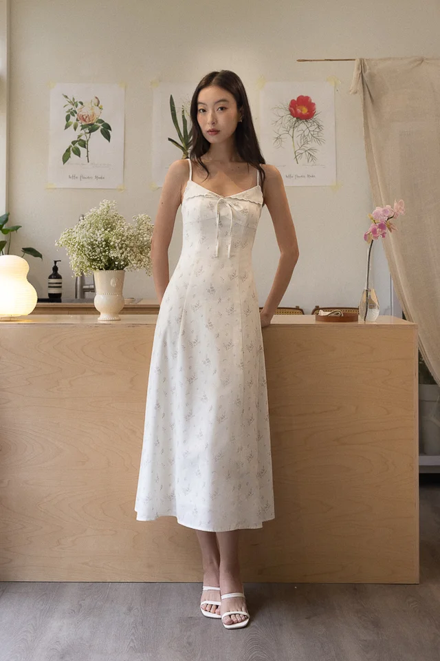 LORENA PADDED SCALLOP FOLDOVER RIBBON MIDAXI DRESS