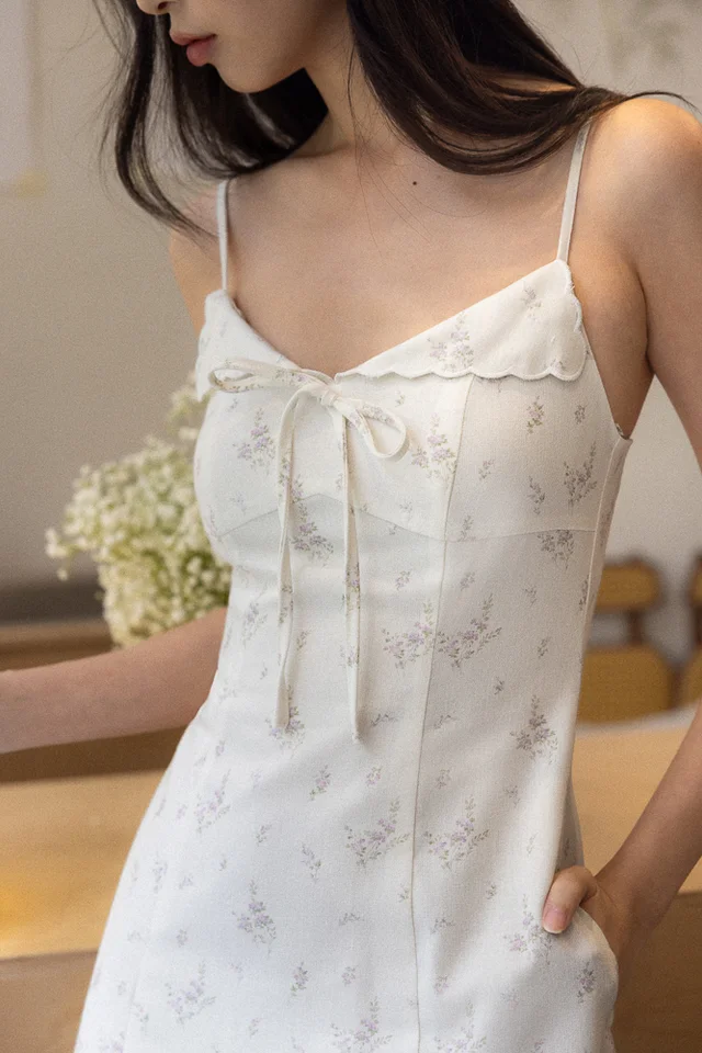 LORENA PADDED SCALLOP FOLDOVER RIBBON MIDAXI DRESS