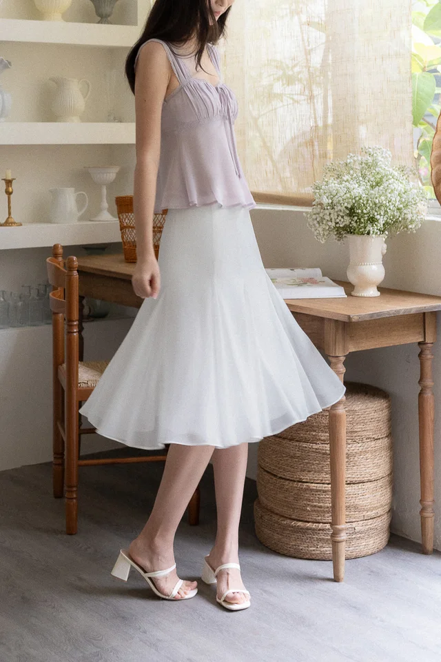 LENNIE PANELLED GODET FLARE MIDI SKIRT (WHITE)