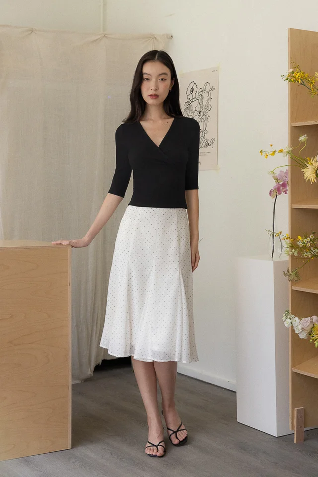 LENNIE PANELLED GODET FLARE MIDI SKIRT (POLKA DOT)
