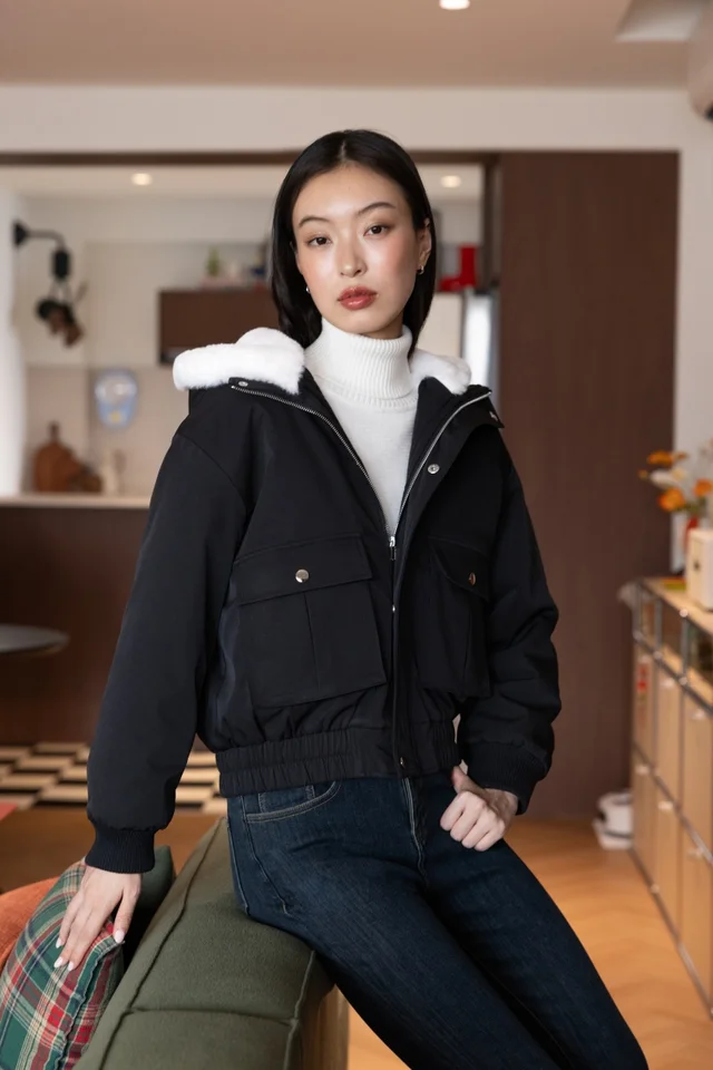 EVANIA WINTER FAUX FUR LINED ZIPPER HOODIE JACKET