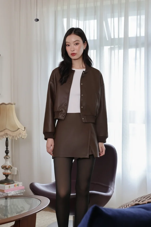 WINIFRED FAUX LEATHER SKORTS SET
