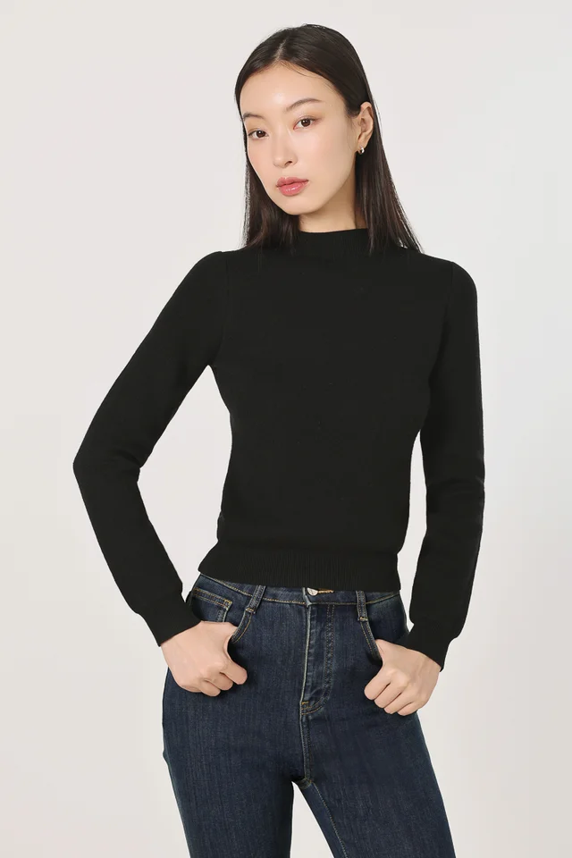 SERAPH FLEECE LINED MOCK NECK LONG SLEEVE KNIT TOP (BLACK)