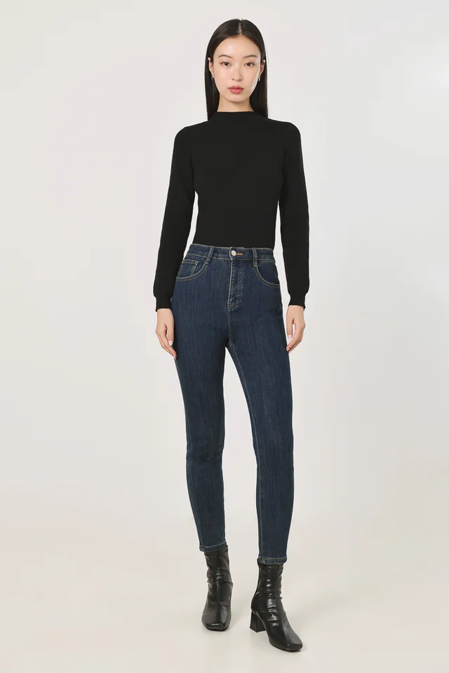 HEAT HUGGER THERMAL FLEECE SKINNY DENIM JEANS - PETITE (DARK WASHED)