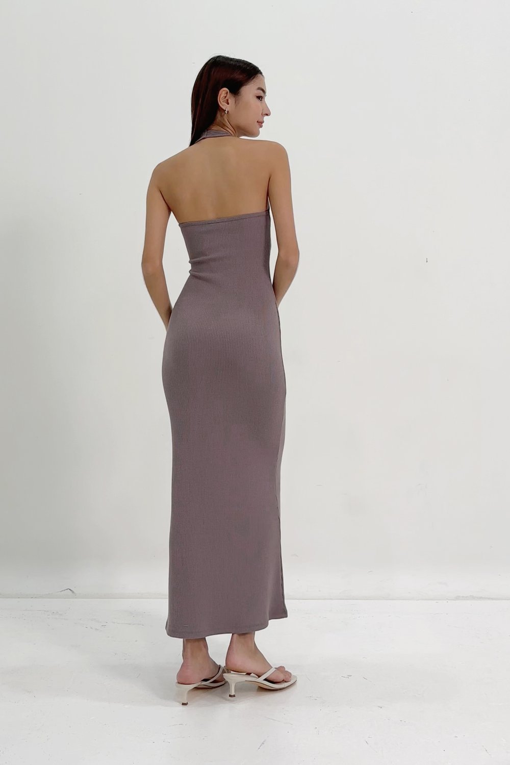 AILEY PADDED HALTER RIBBED MAXI DRESS (DEEP TAUPE)