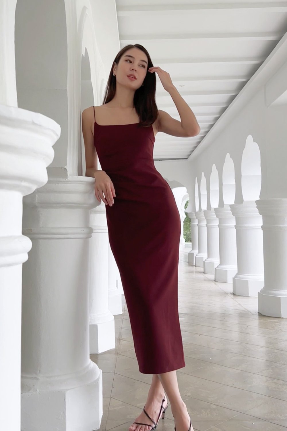 MONROE PADDED RUCHED BODYCON MIDAXI DRESS (WINE) | Lovet