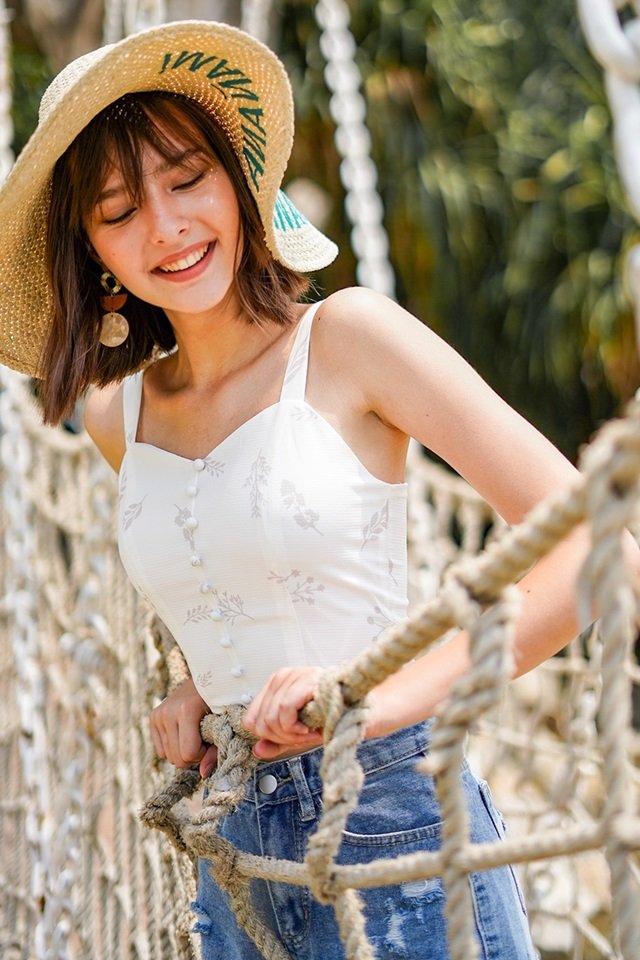 JULYNN BOTANICAL BUTTON SWEETHEART CROP TOP #MADEBYLOVET (WHITE) *RESTOCKED*