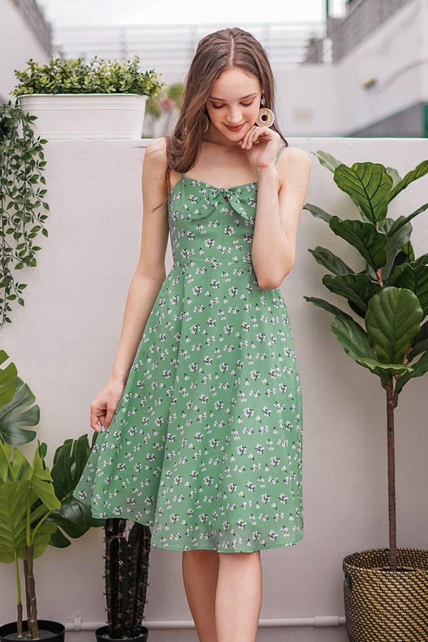 NAUVELLE FLORAL TIE FRONT RIBBON MIDI DRESS #MADEBYLOVET (MEADOW