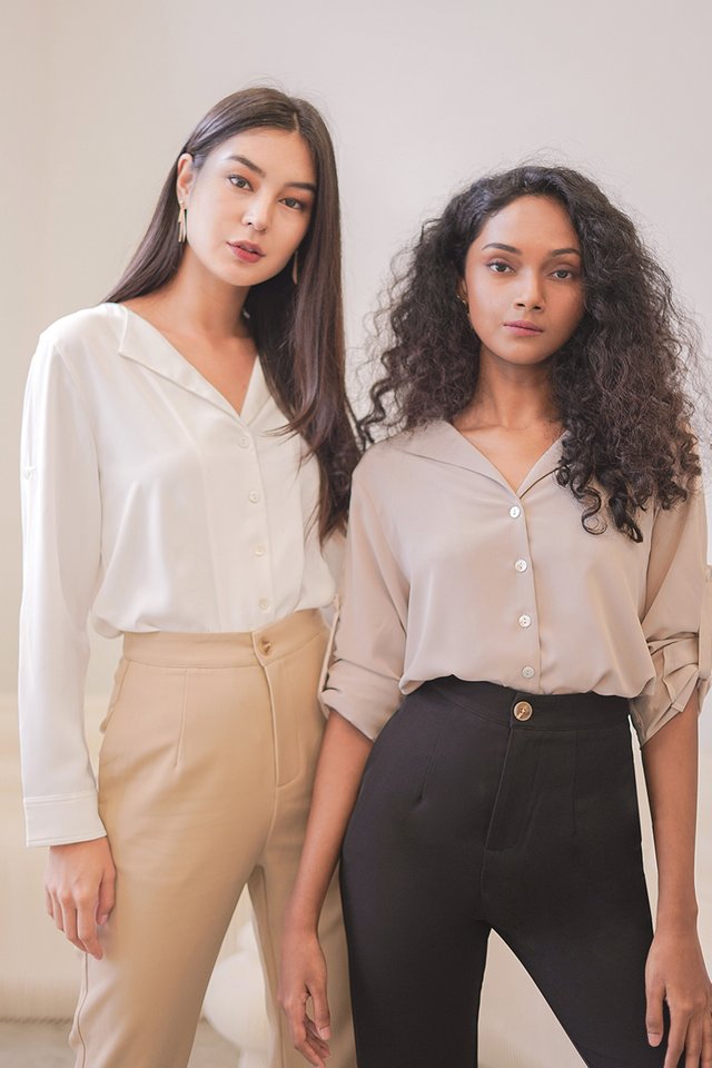 LISBON LAPEL SLOUCHY SHIRT #MADEBYLOVET (SAND)