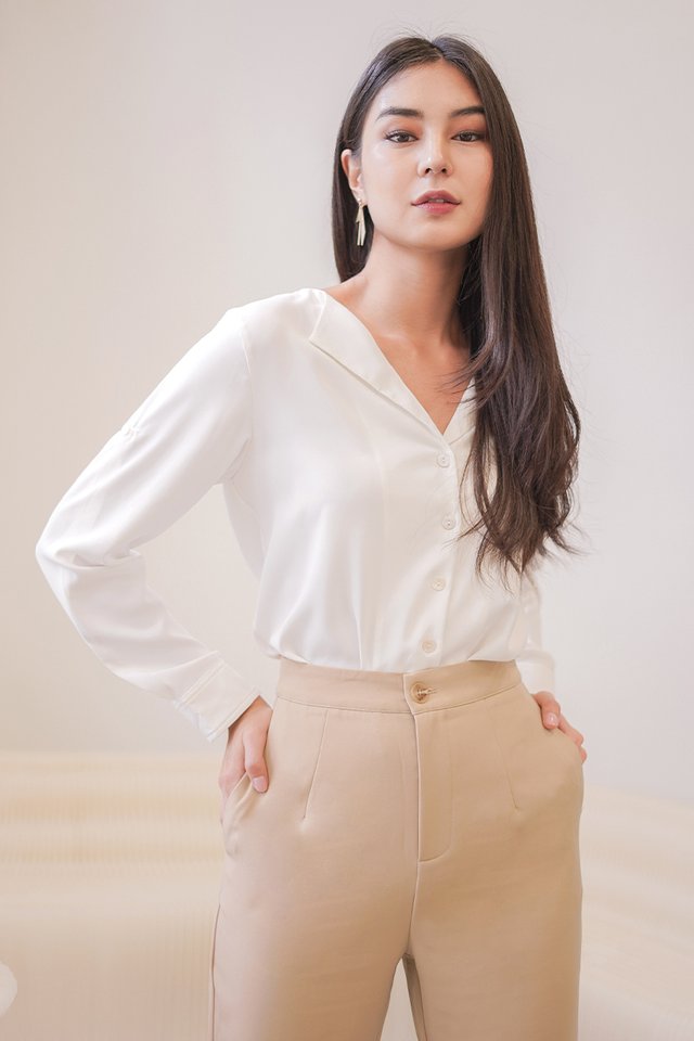 LISBON LAPEL SLOUCHY SHIRT #MADEBYLOVET (WHITE)