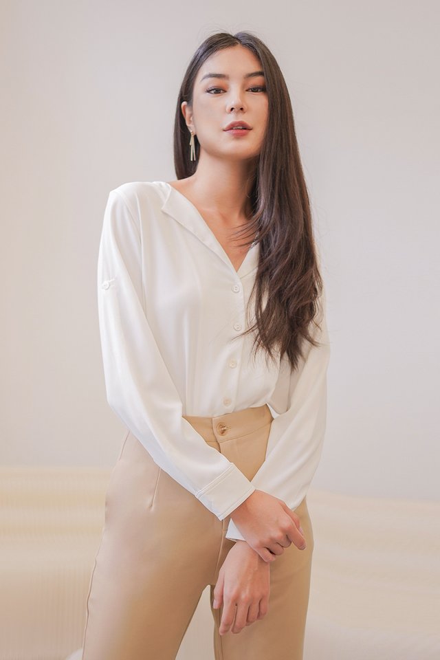 LISBON LAPEL SLOUCHY SHIRT #MADEBYLOVET (WHITE)