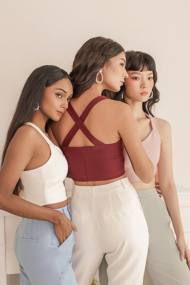 JODYN 2-WAY CROSS BACK PADDED CROP TOP #MADEBYLOVET (WINE)
