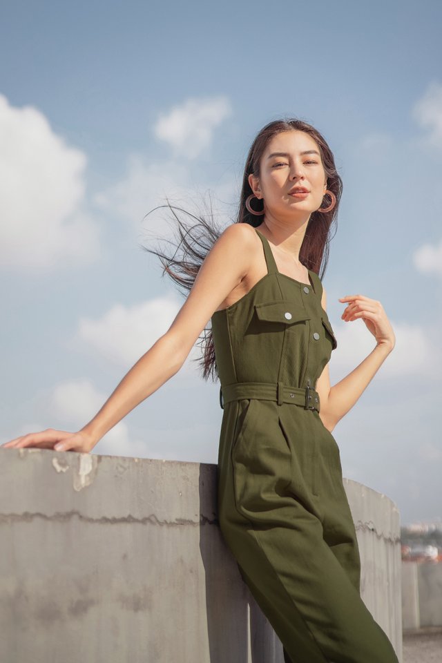 JUNO BELTED CARGO DUNGAREE #MADEBYLOVET (MILITARY GREEN)