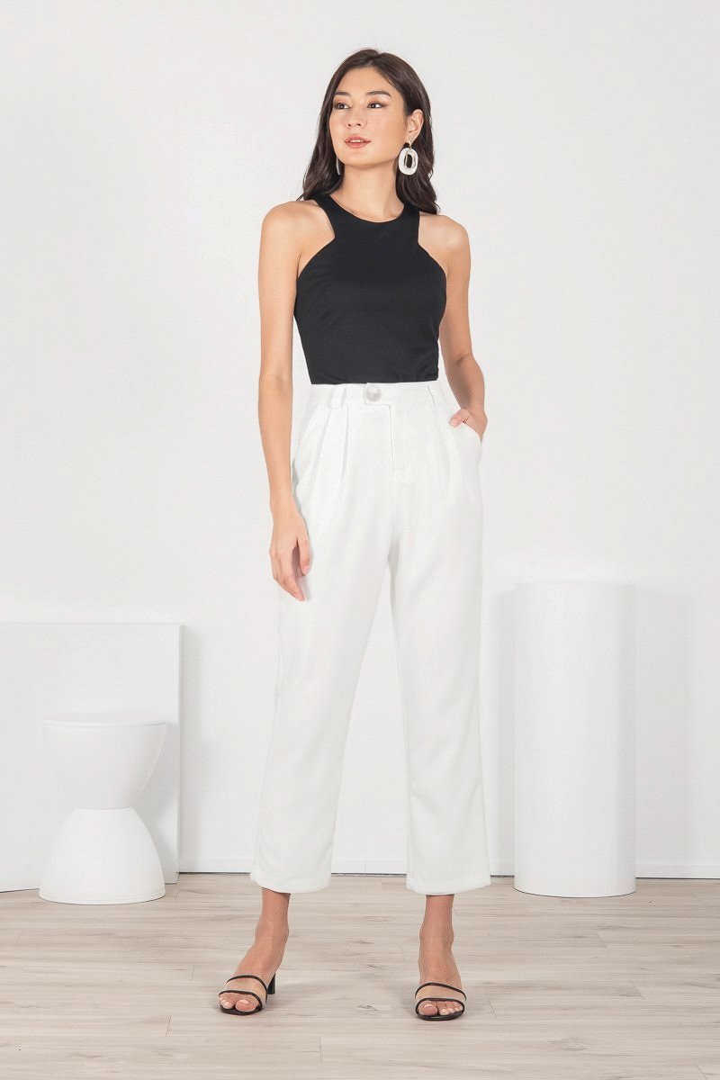 FENIX HOLOGRAPHIC SHELL BUTTON TAPERED PANTS #MADEBYLOVET (WHITE) | Lovet