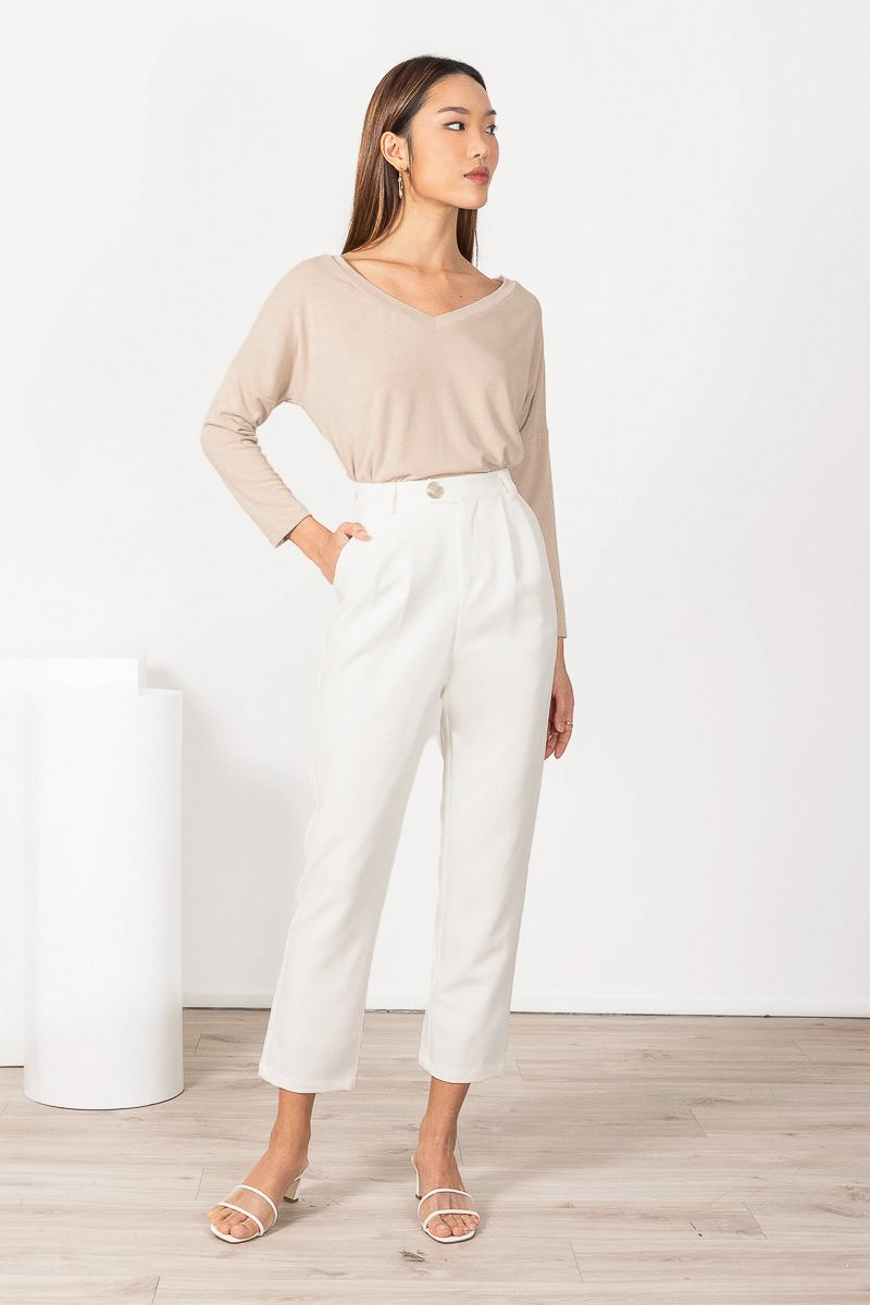 FENIX HOLOGRAPHIC SHELL BUTTON TAPERED PANTS #MADEBYLOVET (WHITE) | Lovet