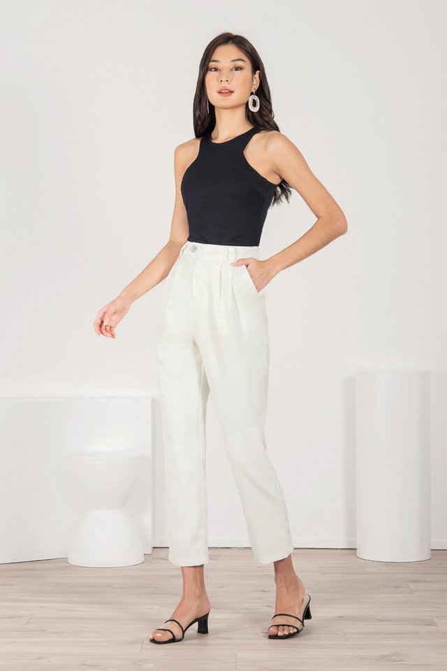 FENIX HOLOGRAPHIC SHELL BUTTON TAPERED PANTS #MADEBYLOVET (WHITE)