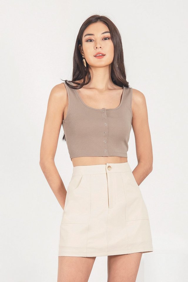 AEMI SNAP BUTTON RIBBED TOP #MADEBYLOVET (TAUPE)