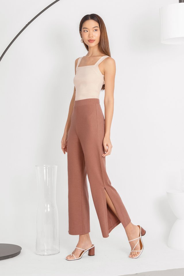 LEGS FOR DAYS RIBBED SLIT PANTS #MADEBYLOVET *PETITE FRIENDLY* (ROSEWOOD BRICK)