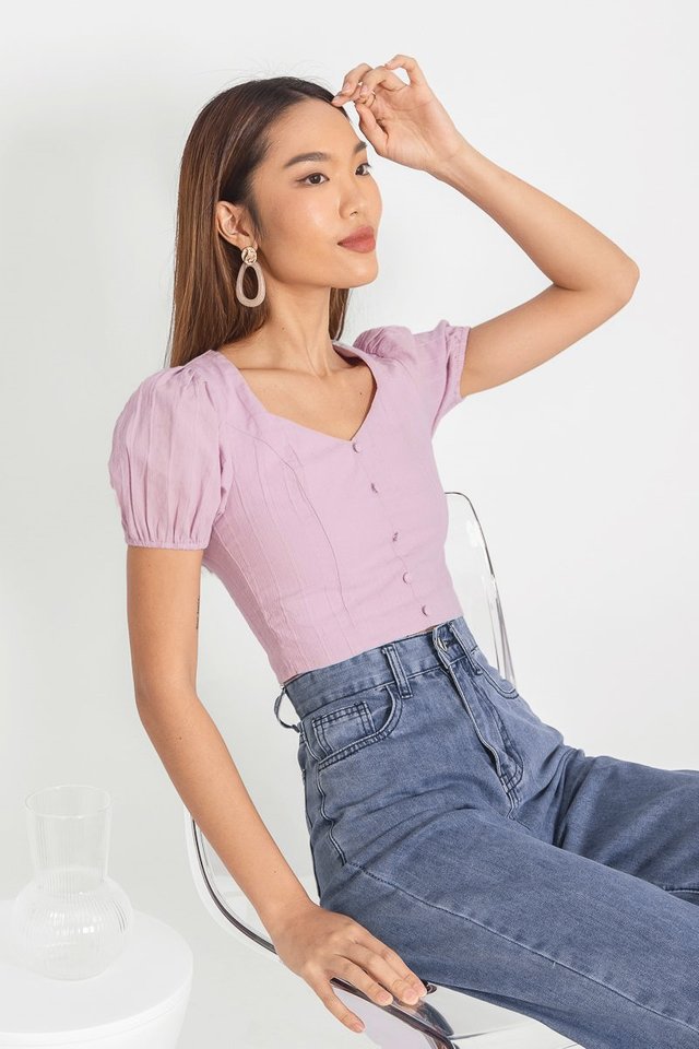 MILEY TEXTURED SLEEVE BUTTON TOP #MADEBYLOVET (LILAC)