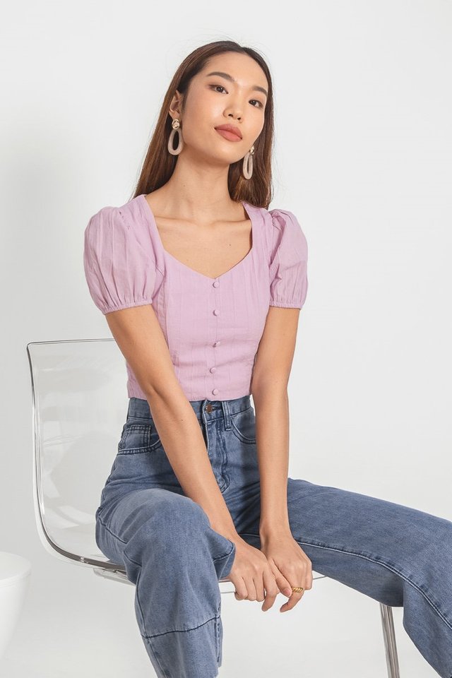 MILEY TEXTURED SLEEVE BUTTON TOP #MADEBYLOVET (LILAC)