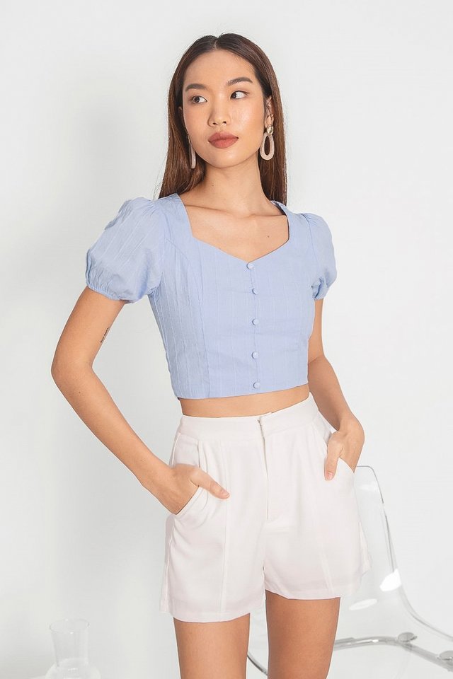 MILEY TEXTURED SLEEVE BUTTON TOP #MADEBYLOVET (LIGHT SUMMER BLUE)