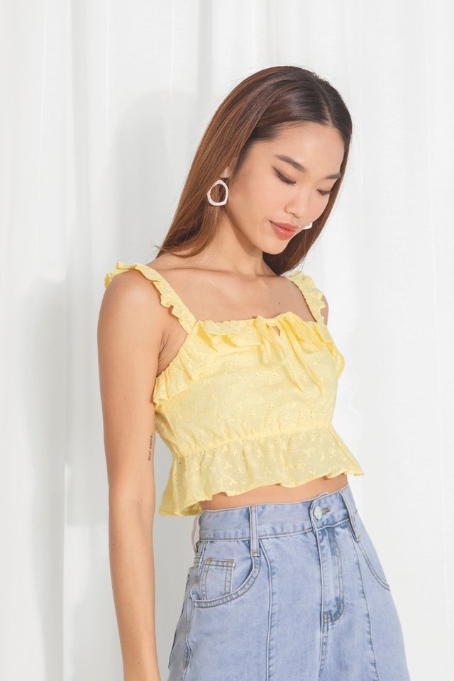 PENELOPE EYELET RUFFLE CROP TOP #MADEBYLOVET (MARIGOLD YELLOW)