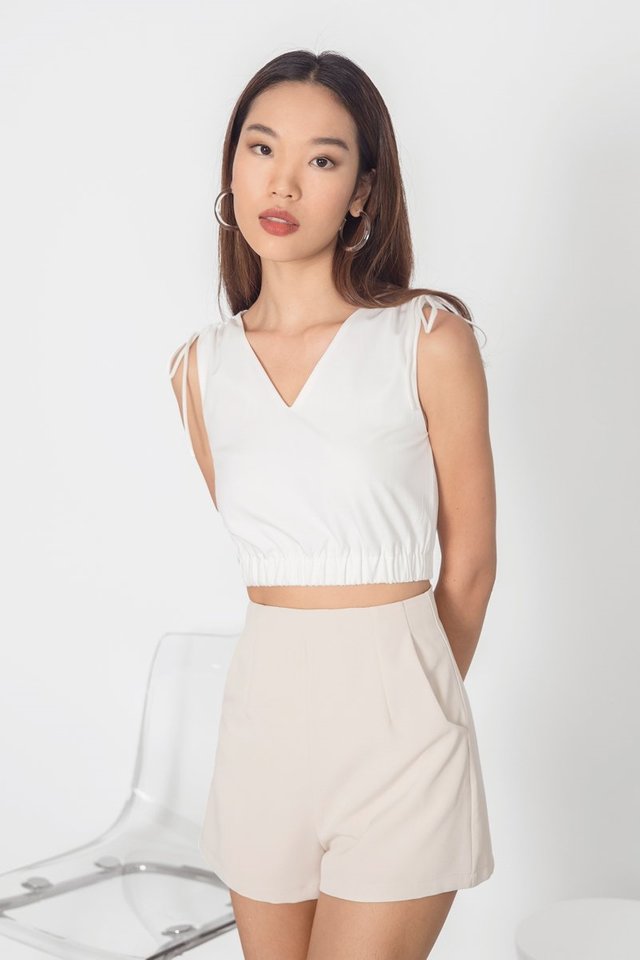 EMBY SCRUNCH SHOULDER CROP TOP #MADEBYLOVET (WHITE)