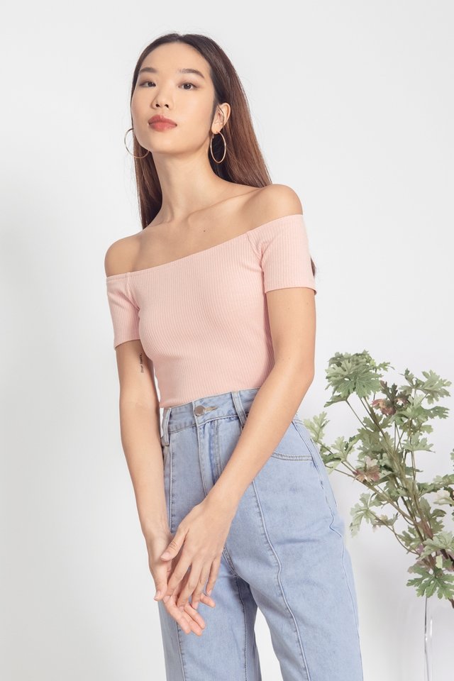 AVELLA OFF SHOULDER RIBBED TOP #MADEBYLOVET (VEILED PINK)