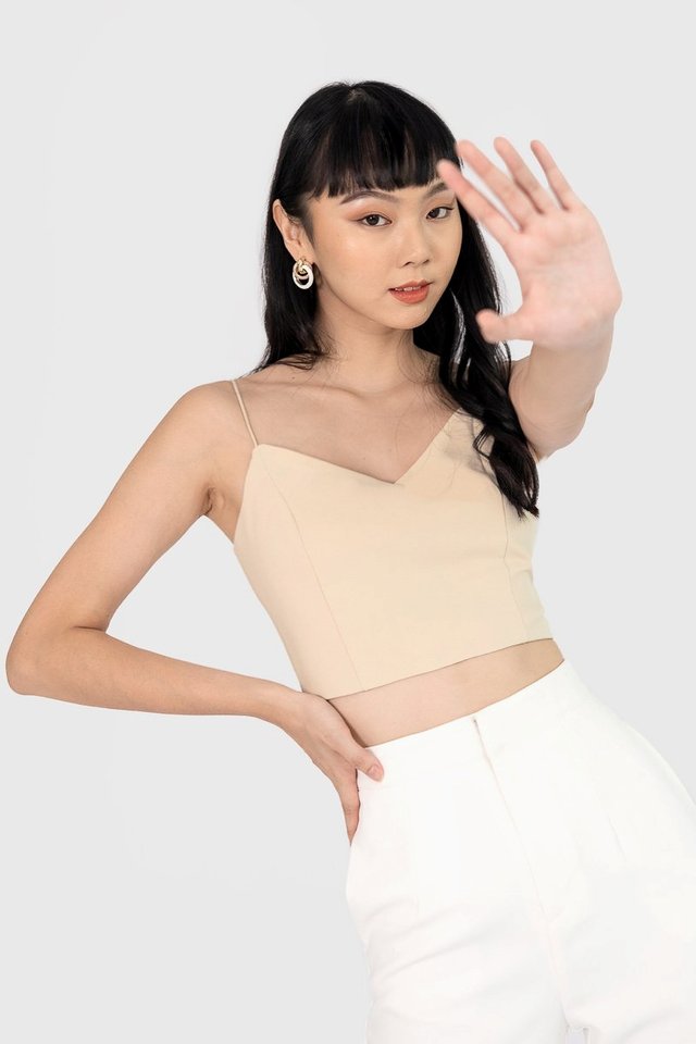 Yura V-Neck Crop Top (Sand)