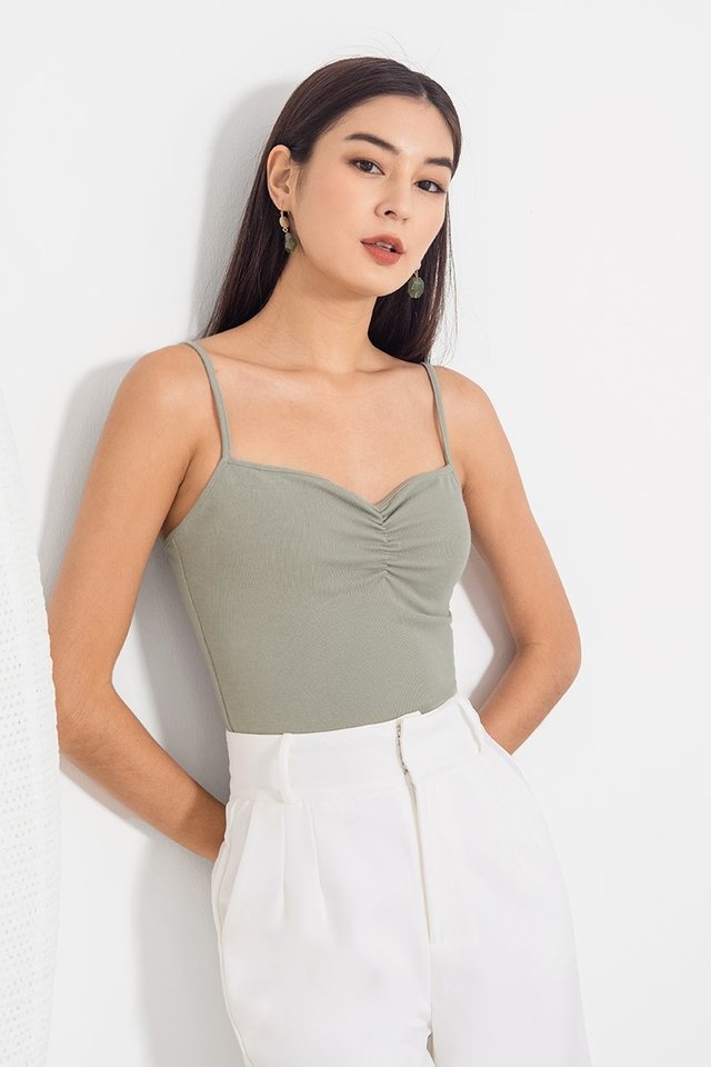 DEBBIE SWEETHEART RIBBED RUCHED CAMI #MADEBYLOVET (SAGE)