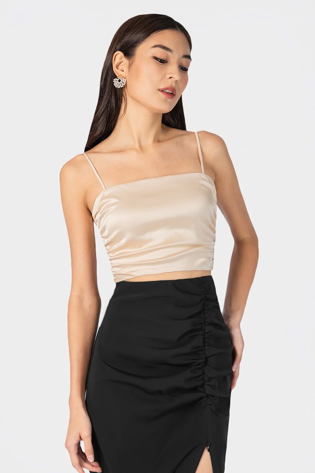 NICOLE RUCHED SATIN TOP #MADEBYLOVET (CHAMPAGNE) *RESTOCKED*
